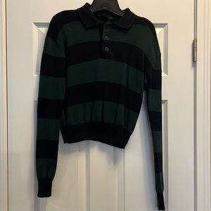 Brandi Melville youth striped sweater. Green and navy blue horizontal striped.